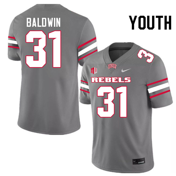 Youth #31 Jalen Baldwin UNLV Rebels College Football Jerseys Stitched-Grey